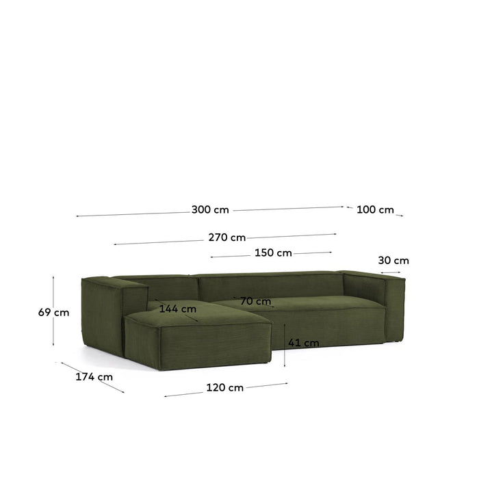 Kave Home Blok Chaise Longue Links - Rib - Donkergroen