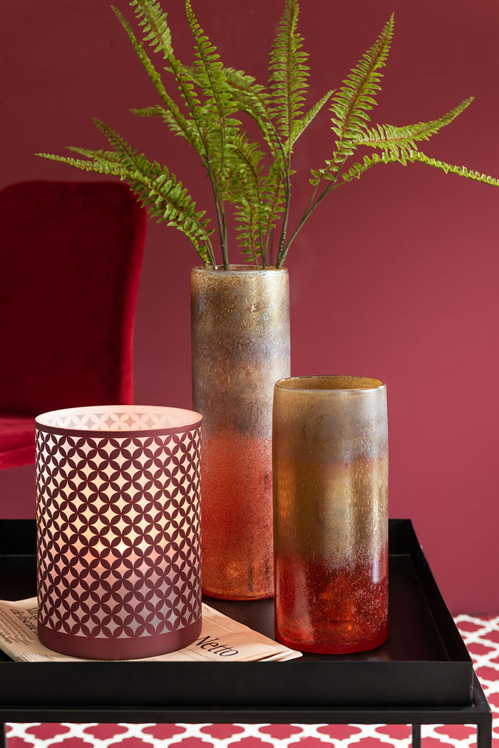 J-Line Vaas Cilinder Hoog Glas Bordeaux Oker