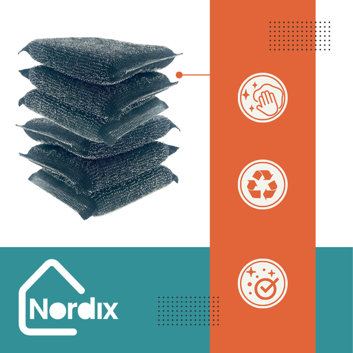NORDIX Schuurspons RVS 6 stuks Schuursponsjes Schoonmaak Pannenspon...