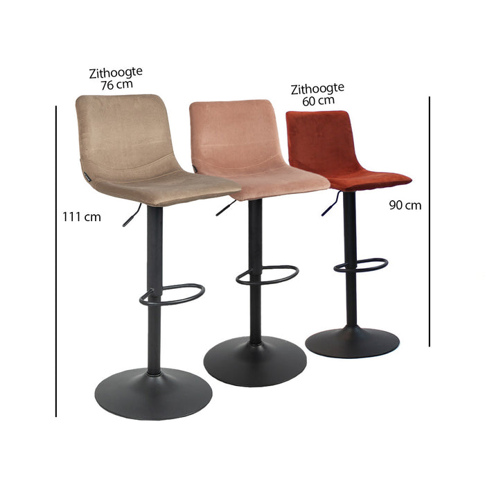 Bronx71 Velvet barkruk Frenkie koper 60-76 cm