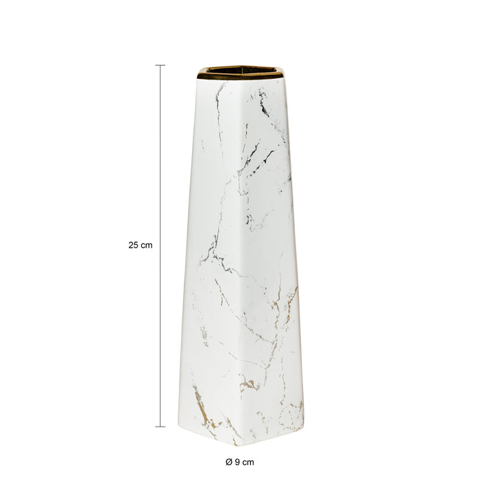 QUVIO Zeshoekige vaas, keramiek - Wit met goud marble look - S + M + L