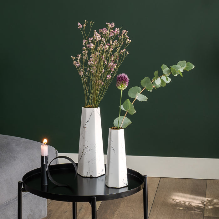 QUVIO Zeshoekige vaas, keramiek - Wit met goud marble look - S + M + L