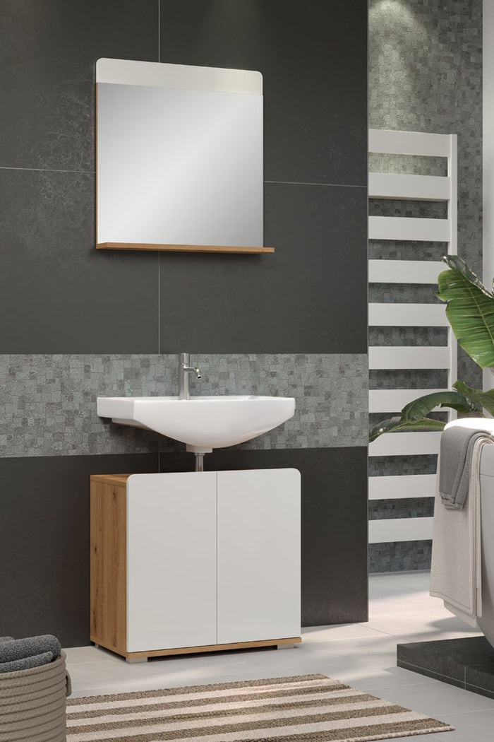 Hioshop Ciara badkamer met spiegel artisanaal eiken decor, wit