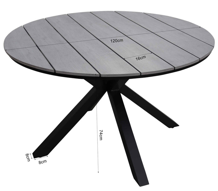 4 Seizoenen Tuinmeubelen Cyprus polywood tuintafel Ø120cm - Grey