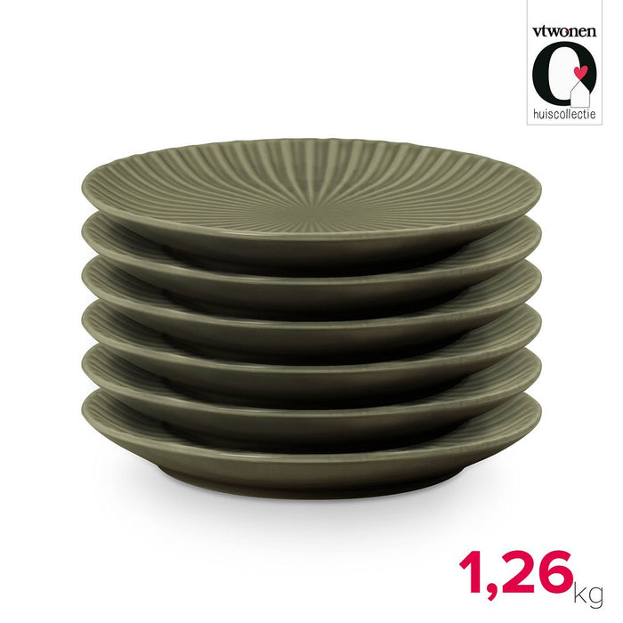 vtwonen Gebaksbordjes - Set van 6 - Porselein - Groen - Ø15cm