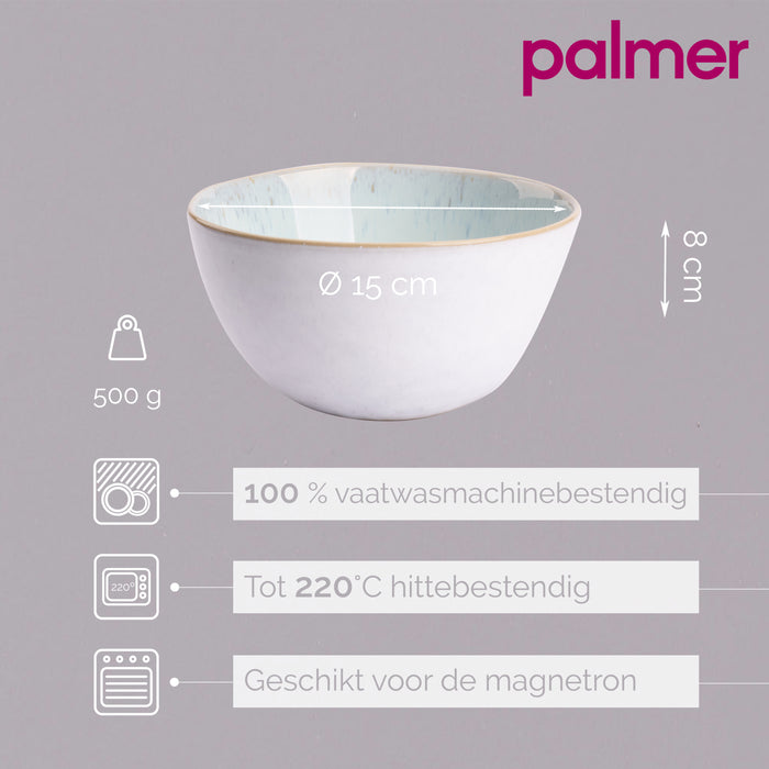 Palmer Schaal Light Blue Sea 15 cm 80 cl Wit Blauw Stoneware 2 stuks