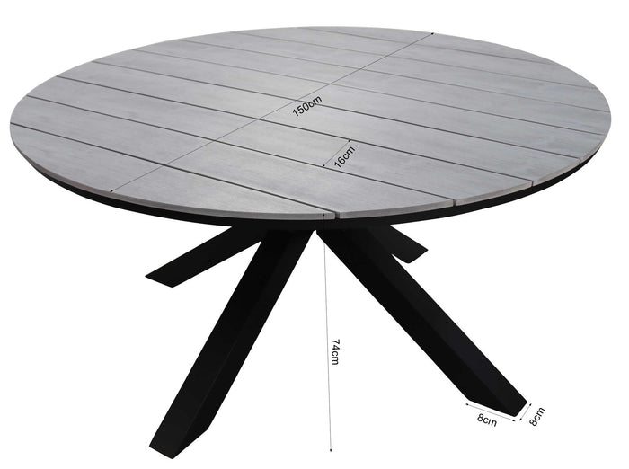 4 Seizoenen Tuinmeubelen Cyprus polywood tuintafel Ø150cm - Grey