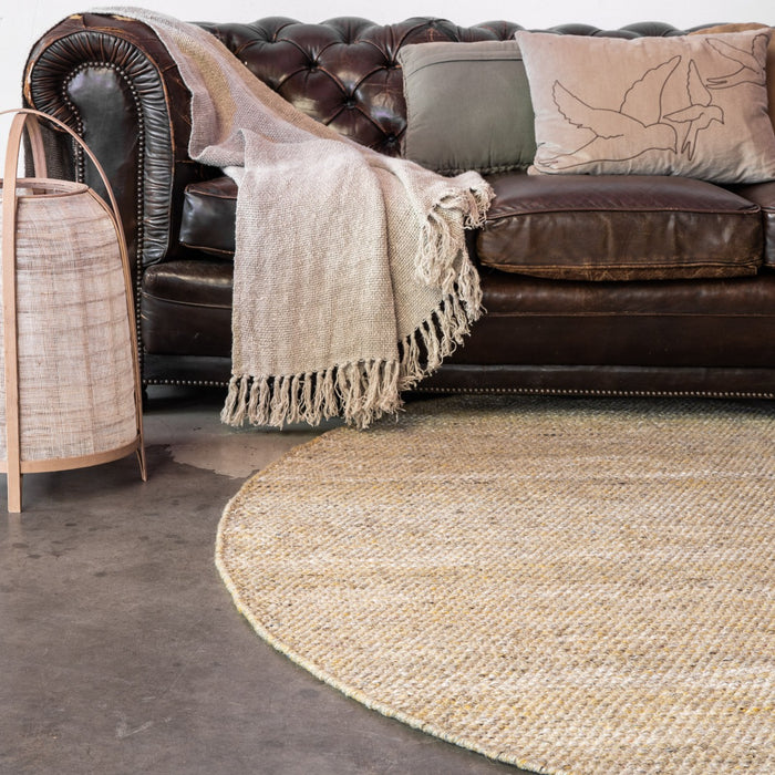 Vloerkleed Gerecycled Materiaal Rond Ciro Geel|Bruin-220 Ø - (L)