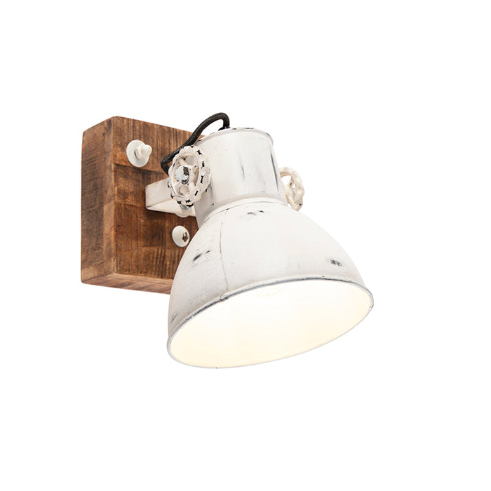 QAZQA Industriële spot wit met mango hout 18 cm - Mangoes