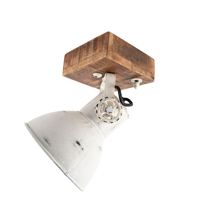 QAZQA Industriële spot wit met mango hout 18 cm - Mangoes