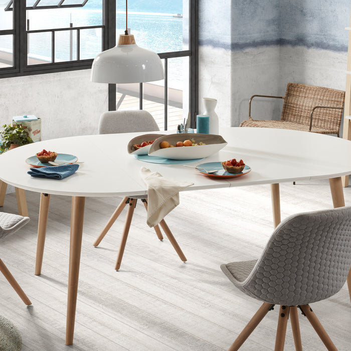 Kave Home Oqui Eettafel Uitschuifbaar Rond - 120/200 x 120 cm - Wit