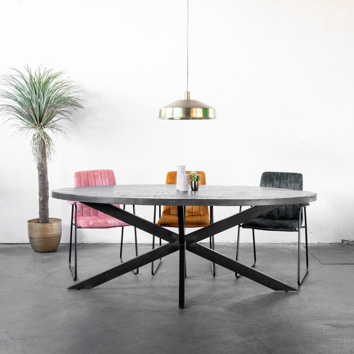 Giga Meubel - Ovale Eettafel Zwart 200cm - Mangohout & Metaal