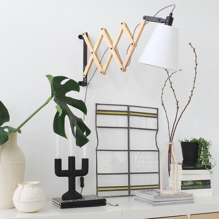 Mexlite - wandlamp - Dion - naturel - hout stof - bedlampje - E14 - 8852BE