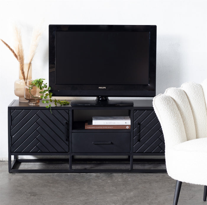 Giga Meubel - Tv Meubel Zwart Visgraat - Mangohout - 140cm - Kast Isa