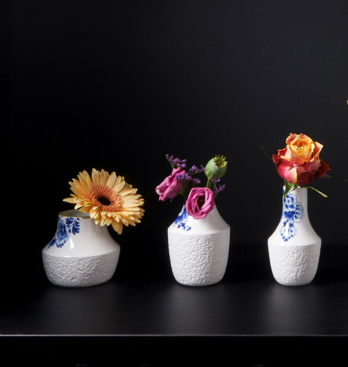 Heinen Delfts Blauw | Blauw Bloesem vazen - set - 3 stuks