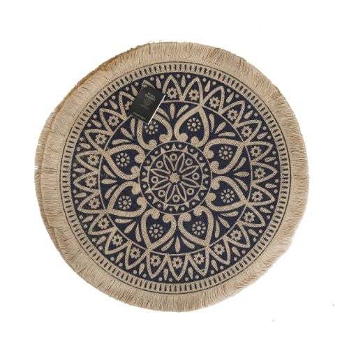 Placemats, Rond, Set van 4, Geweven, Blauw - Creative Tops