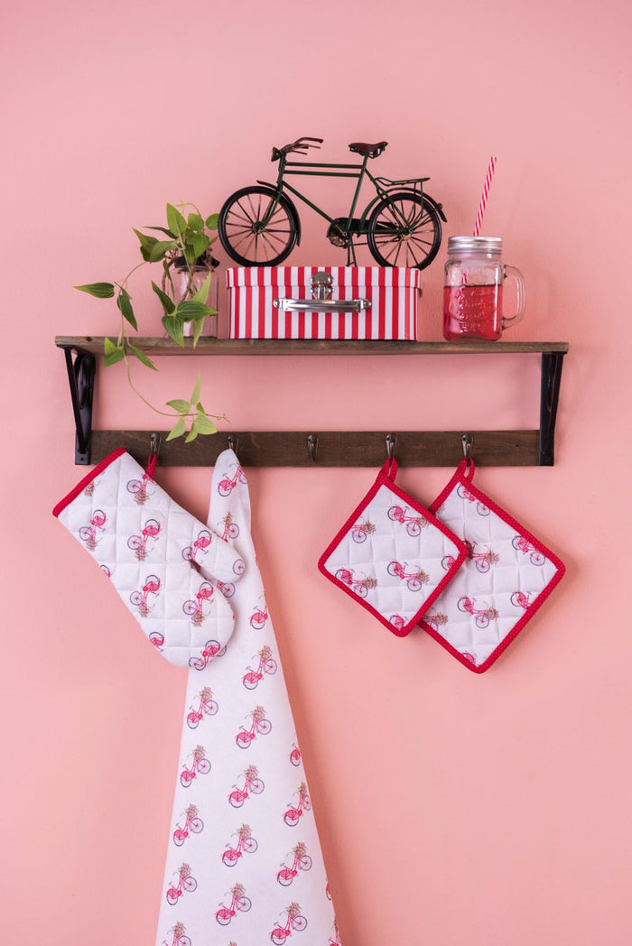 Clayre & Eef Theedoek 50x70 cm Rood Wit Katoen Fiets Keukenhanddoek