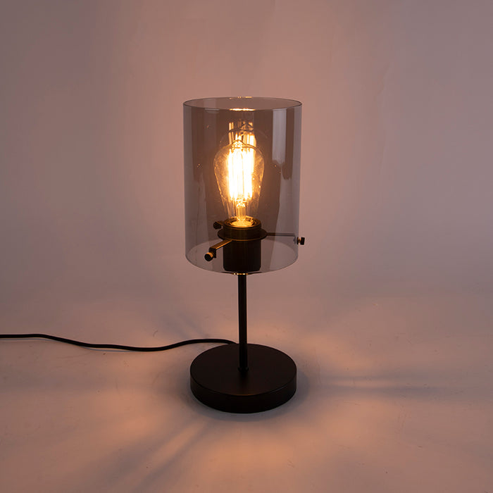 QAZQA Design tafellamp zwart met smoke glas op standaard - Dome