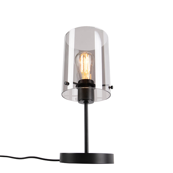 QAZQA Design tafellamp zwart met smoke glas op standaard - Dome