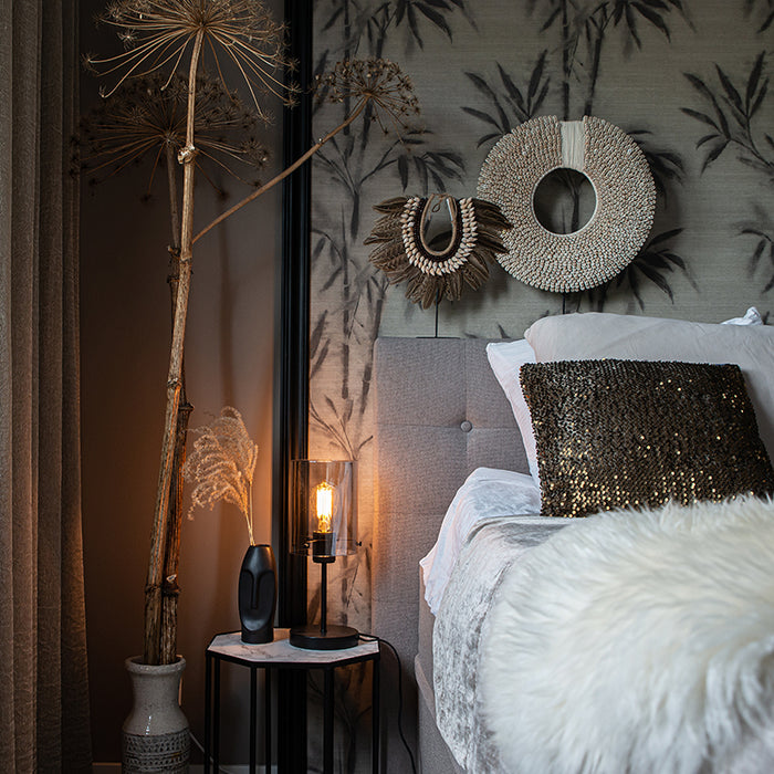 QAZQA Design tafellamp zwart met smoke glas op standaard - Dome