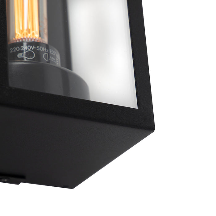 QAZQA Moderne rechthoekige buiten wandlamp zwart met glas - Rotterdam