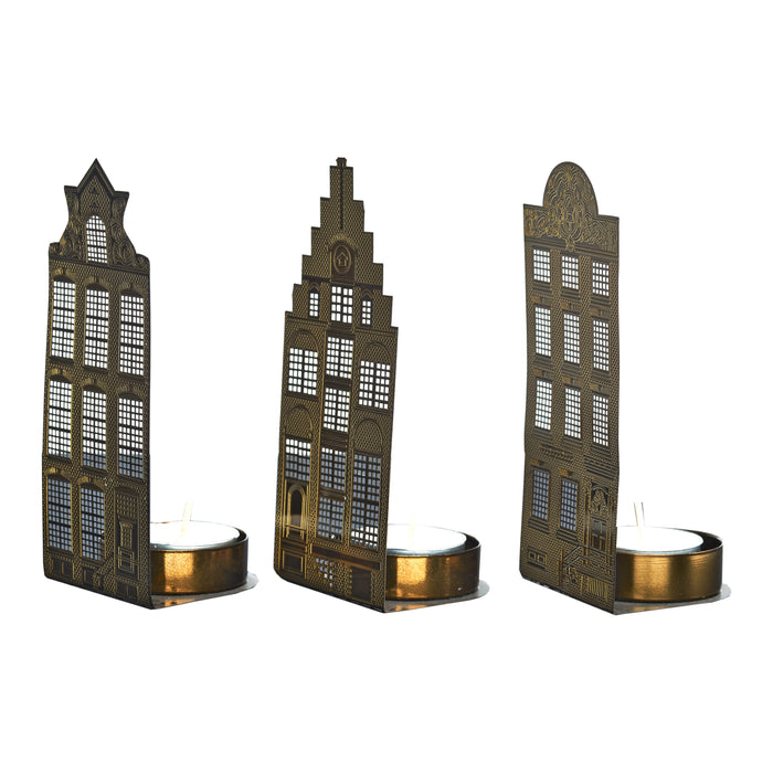 POLSPOTTEN Canal Houses Waxinelichthouder Set van 3