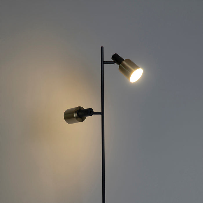 QAZQA Design vloerlamp zwart met goud 2-lichts - Stijn