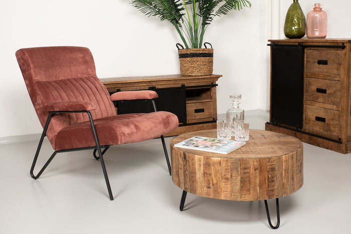 HSM - Salontafel Melbourne - 70x70 cm - Rustiek Mangohout|ijzer