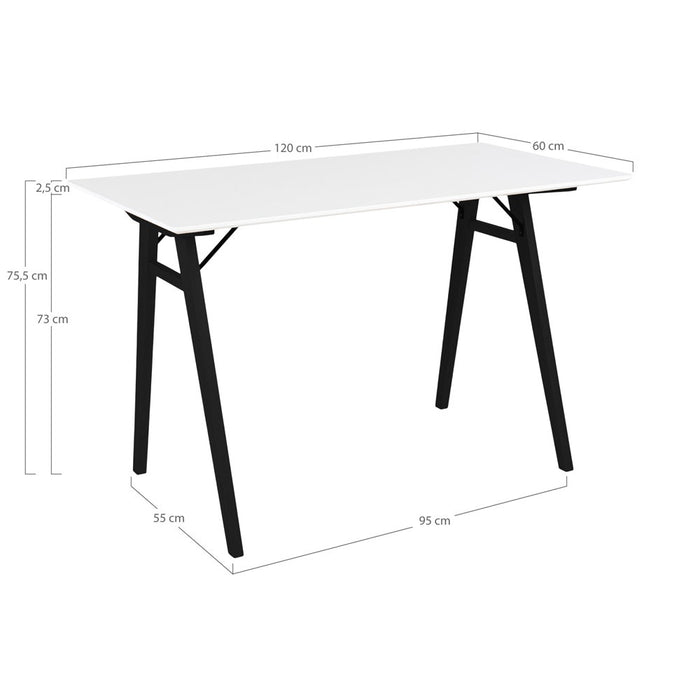 Artichok Rover houten bureau wit - zwart houten onderstel - 120 x 60