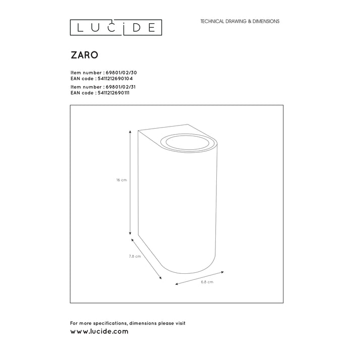 Lucide ZARO Wandspot - Zwart