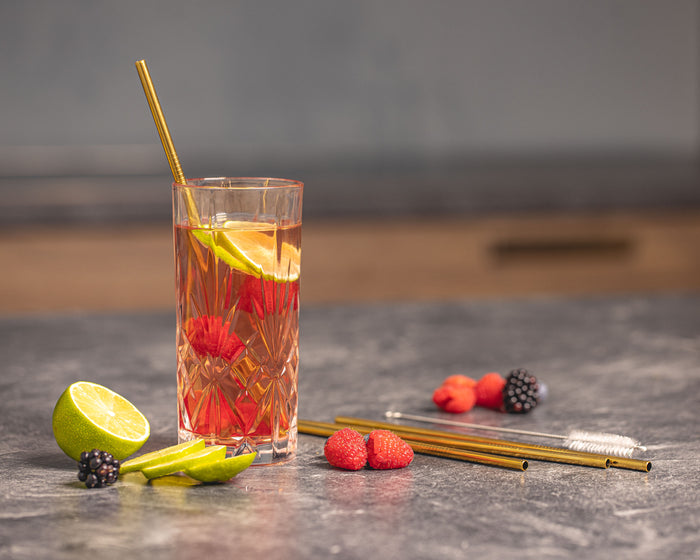 Sareva Herbruikbare rietjes - met borstel - Goud - 4 Stuks