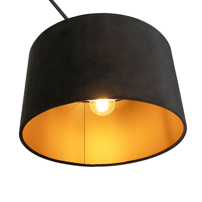 QAZQA Hanglamp zwart met velours kap zwart met goud 35 cm - Blitz