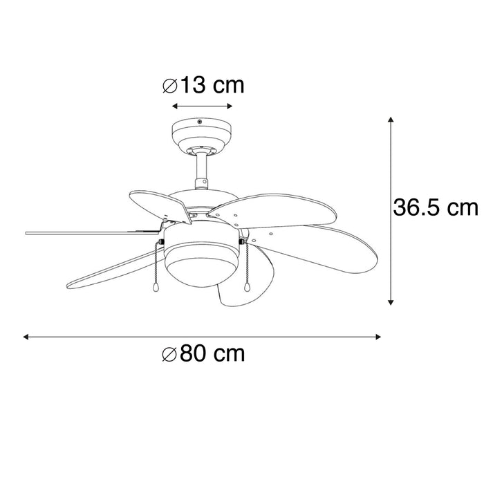QAZQA Plafondventilator zwart met hout print 80cm met trekschakelaar
