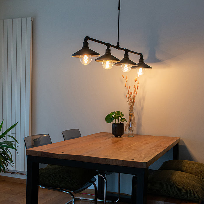 QAZQA Industriële hanglamp zwart 4-lichts - Laser
