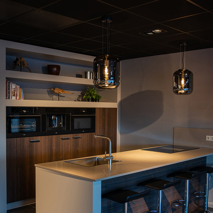 QAZQA Design hanglamp zwart met smoke glas - Bliss