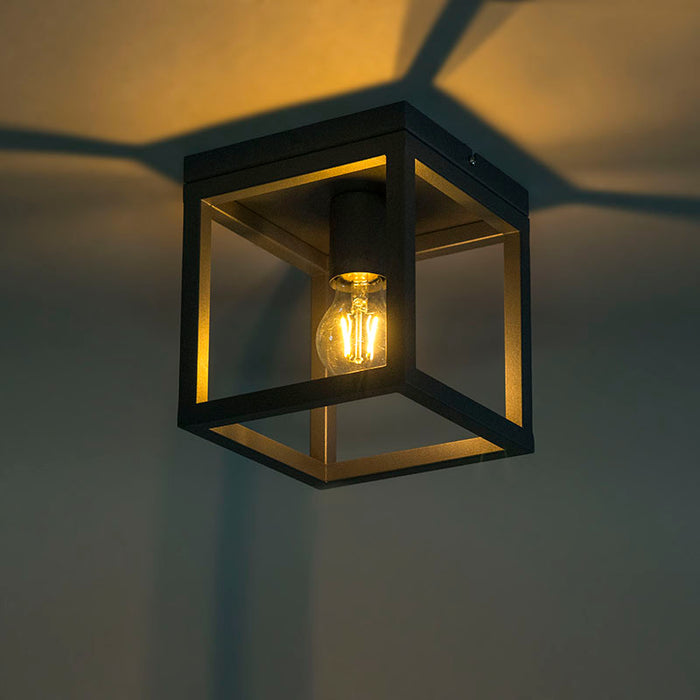 QAZQA Industriële plafondlamp donkergrijs - Cage