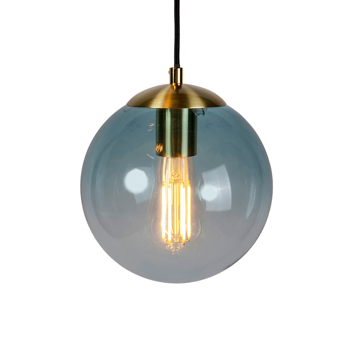 QAZQA Art deco hanglamp messing met blauwe glazen - Pallon