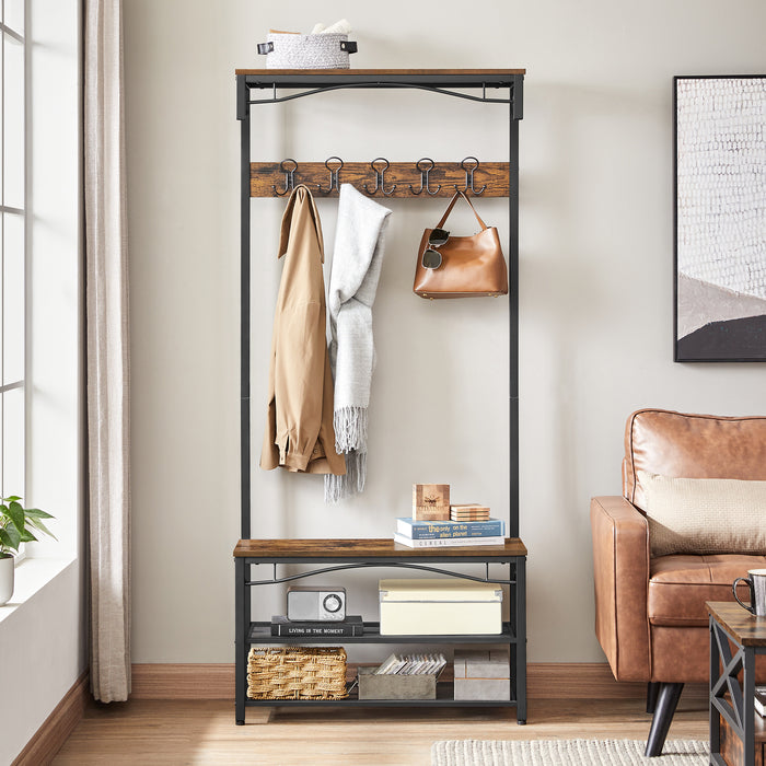 O'DADDY® kapstok staand - schoenenrek - 15 haken - 80x32x178,5 - bruin