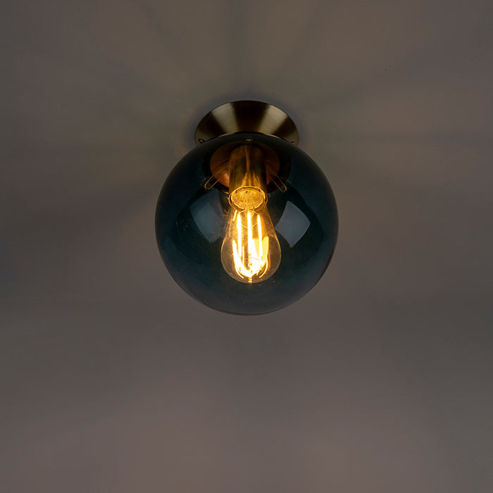 QAZQA Art deco plafondlamp messing met oceaanblauw glas - Pallon