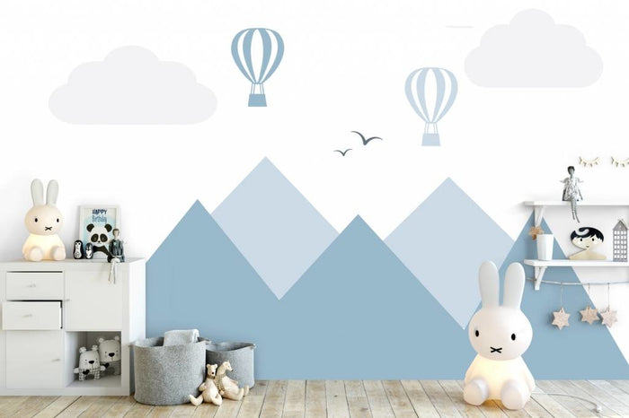 Daring Walls Muursticker Bergen en luchtballonnen blue