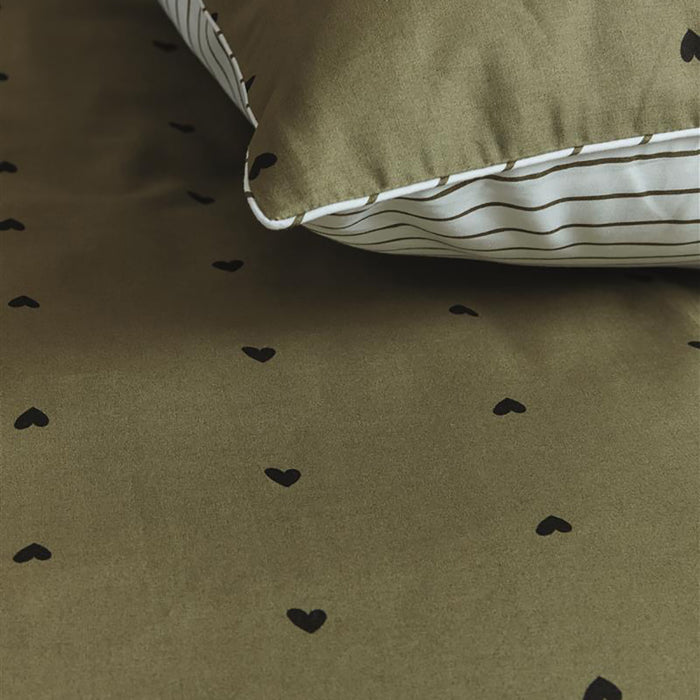 vtwonen Striped Hearts Dekbedovertrek 140 x 200/220 cm - Groen