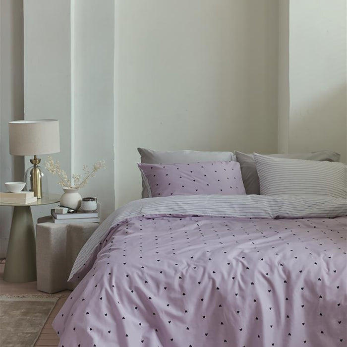 vtwonen Striped Hearts Dekbedovertrek 240 x 200/220 cm - Lila