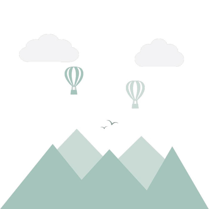 Daring Walls Muursticker Bergen en luchtballonnen green