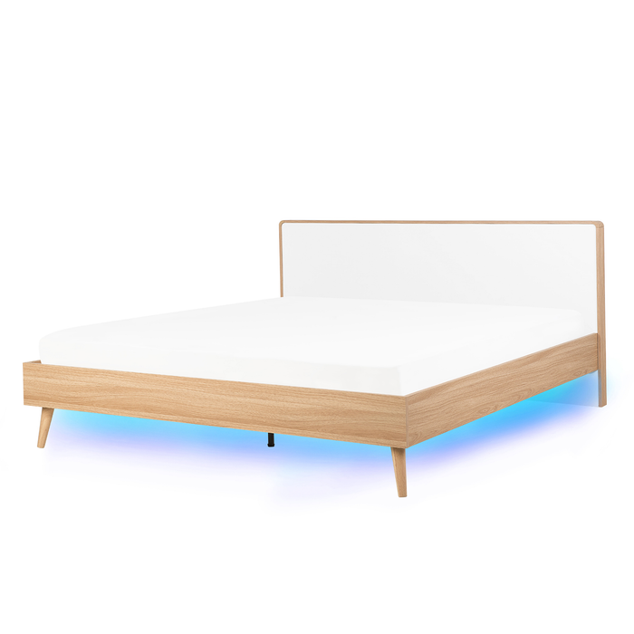 Beliani-SERRIS -Tweepersoonsbed LED-Lichte houtkleur-180 x 200 cm-MDF