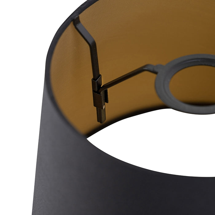 QAZQA Katoenen lampenkap zwart 25|20|16 met gouden binnenkant