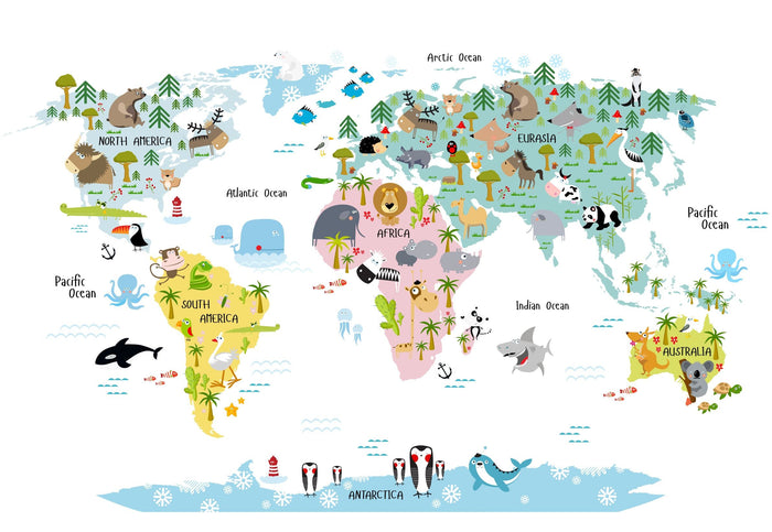 Wallified - Dieren Landkaart Poster - Wallified - Kinderen - Poster -