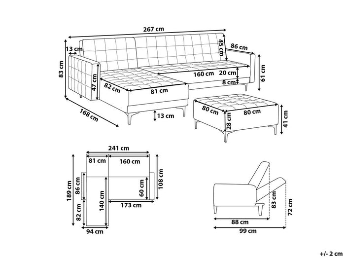 Beliani-ABERDEEN-Hoekslaapbank met ottomaan-Marineblauw-Rechts-Fluweel