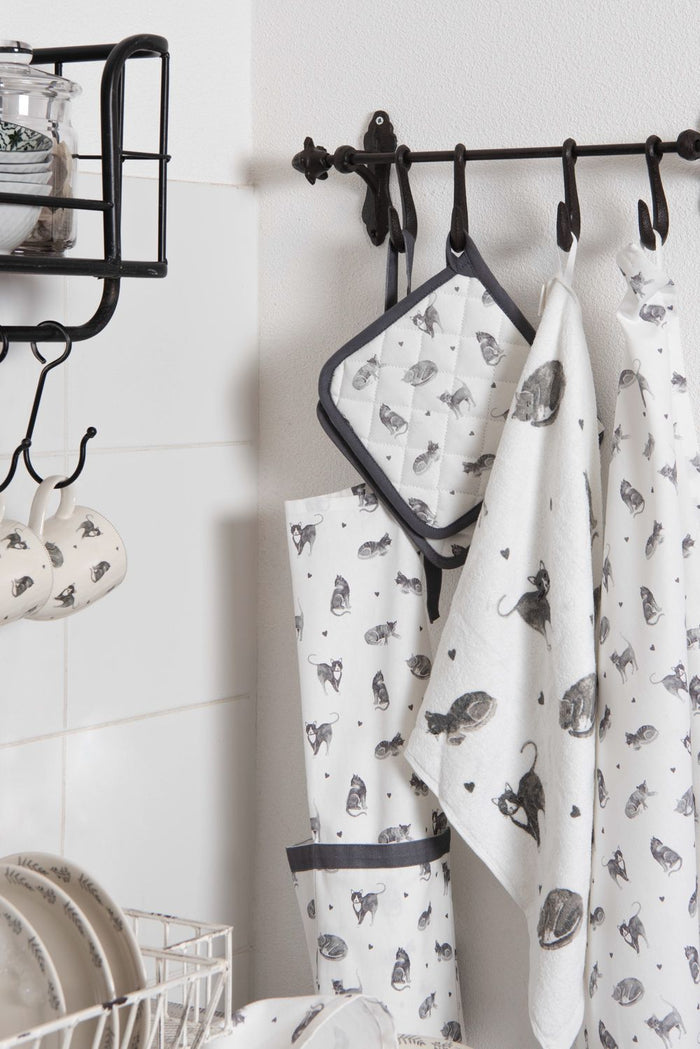 Clayre & Eef Ovenwant 18x30 cm Grijs Wit Katoen Katten