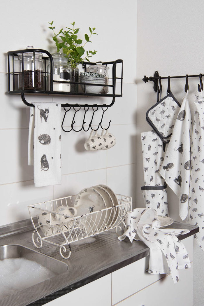 Clayre & Eef Ovenwant 18x30 cm Grijs Wit Katoen Katten