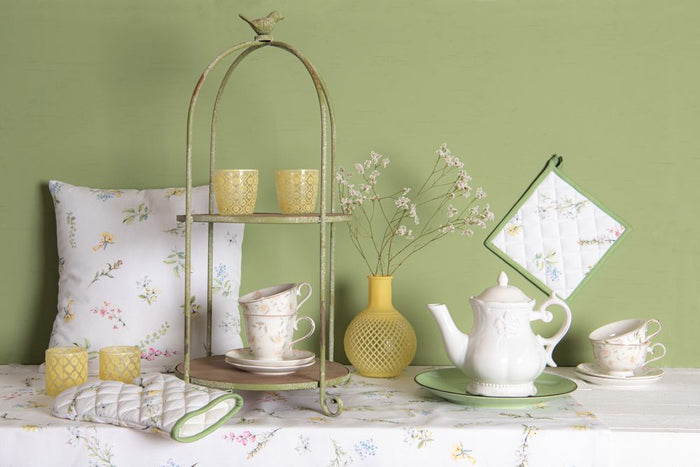 Clayre & Eef Ovenwant 16x30 cm Wit Katoen Bloemen Ovenhandschoen